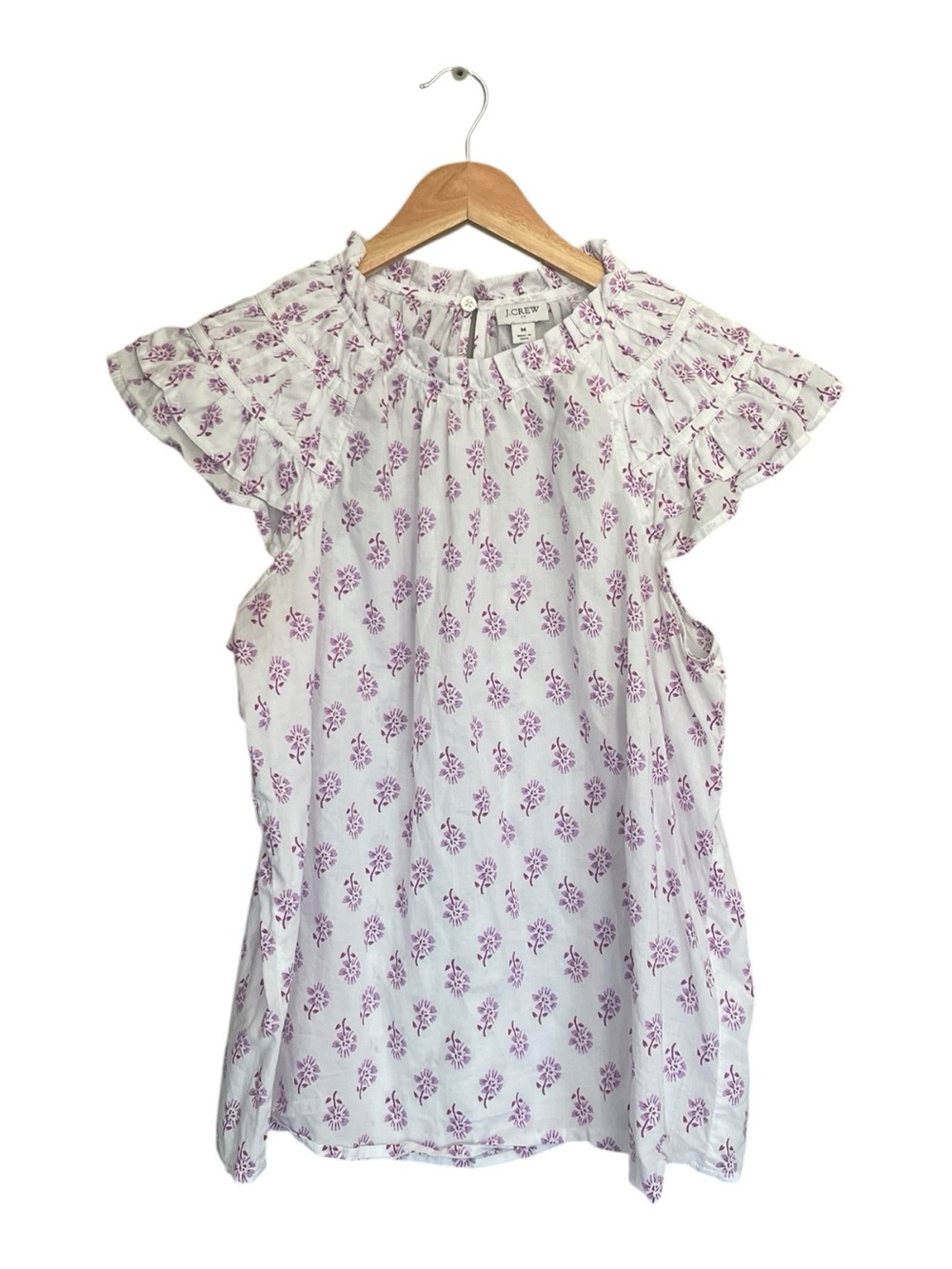 Crew Flutter-Sleeve Top in the White Violet Storm Floral Print